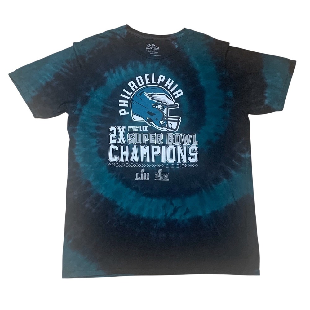Philadelphia Eagles 2X Super Bowl‎ LII LVII Champions Tie Dye Shirt Men's 2XL